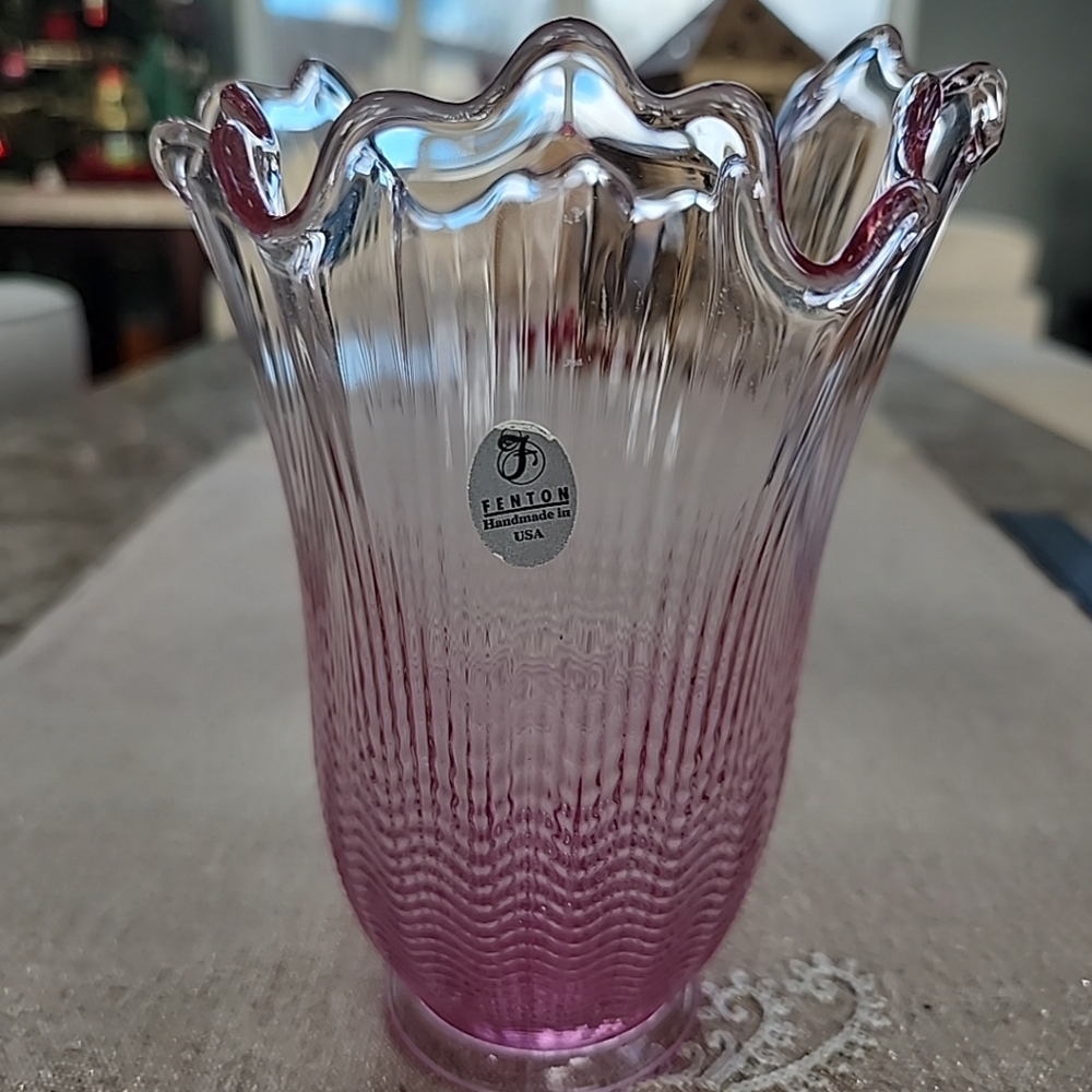 Fenton Silverton Empress Rose Light Punk Sw7ng Vase, 6 1/2" Tall